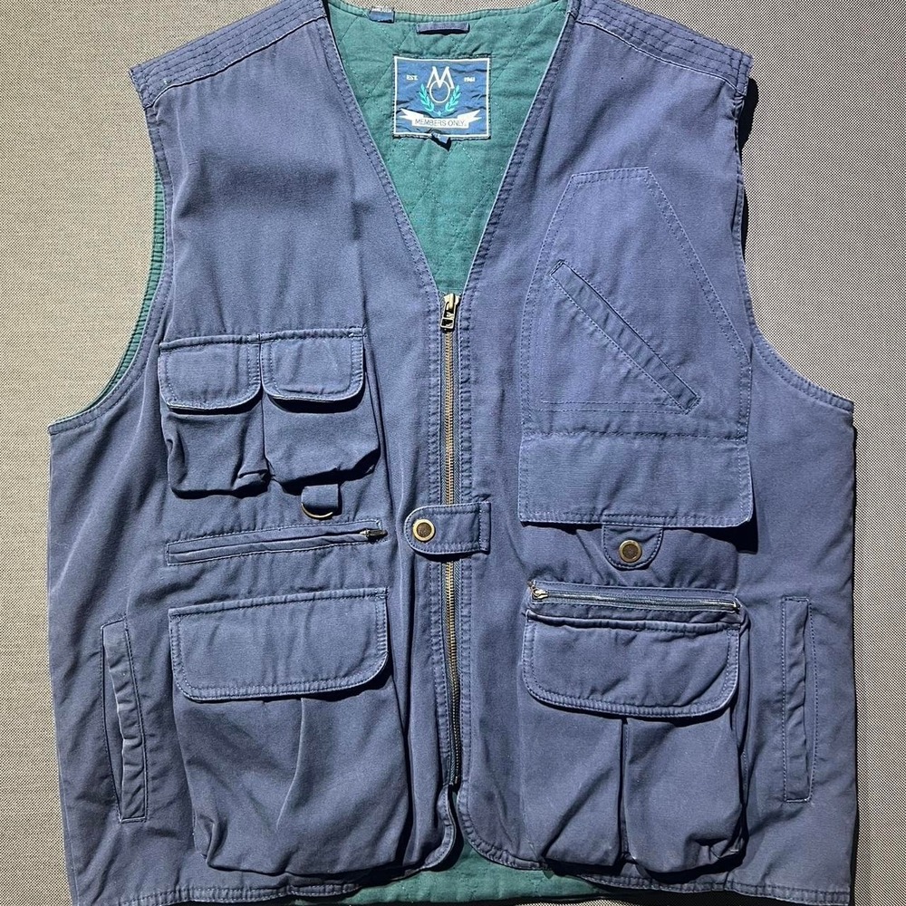 Members Only Tactical Vest Mens Navy Blue Multi-Pocket Size L Vintage